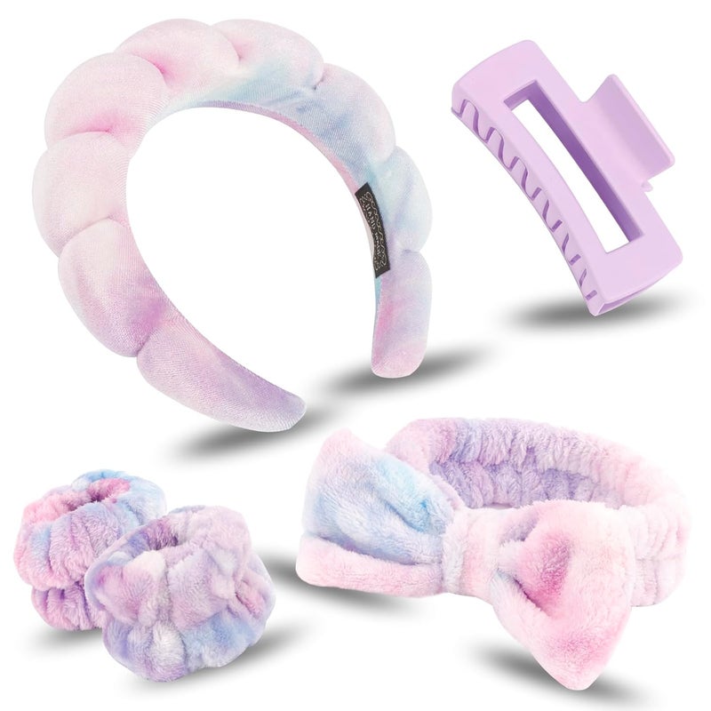 Canitor Spa Headbands Wrist Band Set with Hair Clip Skincare Headbands for Washing Face Non Slip Puffy Makeup Headband Wrist Towel Preppy Cute Teen Girl Birthday Gifts Trendy Stuff - Image 1